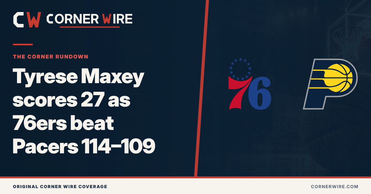 Philadelphia 76ers and Indiana Pacers team-logo final-score graphic: Tyrese Maxey scores 27 as 76ers beat Pacers 114–109
