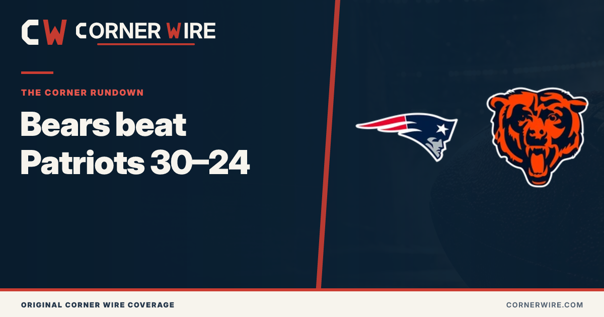 New England Patriots and Chicago Bears team-logo final-score graphic: Bears beat Patriots 30–24